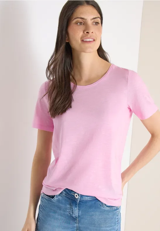Cecil Damen Basic T-Shirt mit Rundhals in Rosa, Gr: L