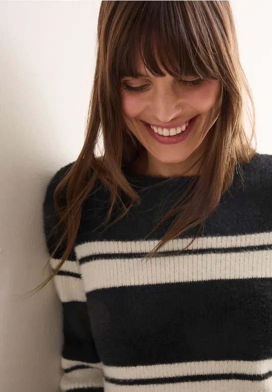 Thumbnail - Cecil Damen Gestreifter Pullover in Schwarz, Gr: XXL