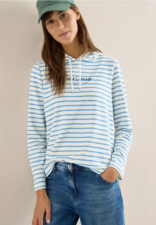 Cecil Damen Gestreiftes Hoodie Shirt in Blau, Gr: M