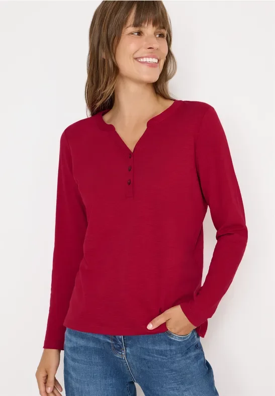 Cecil Damen Split Neck Langarmshirt in Rot, Gr: XL