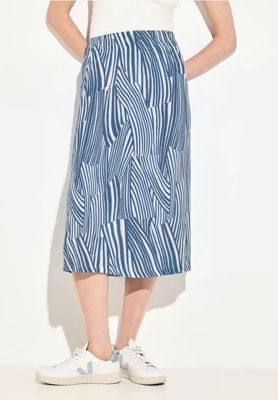 Cecil Damen Print Crepe Rock in Blau, Gr: XL