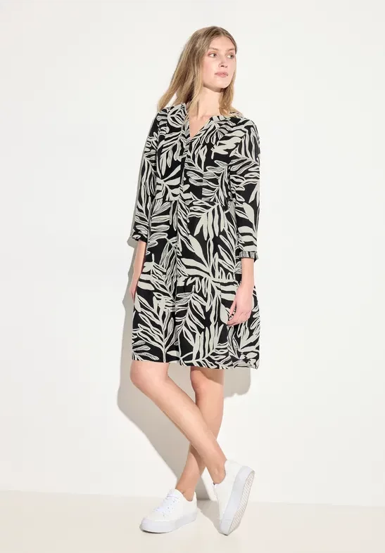 Thumbnail - Cecil Damen Leinenmix Print Kleid in Schwarz, Gr: S