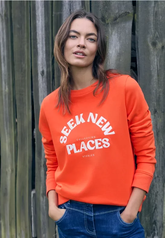 Cecil Damen Embroidery Sweatshirt in Orange, Gr: XS