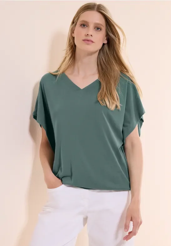 Cecil Damen Lässiges V-Neck Shirt in Grün, Gr: S