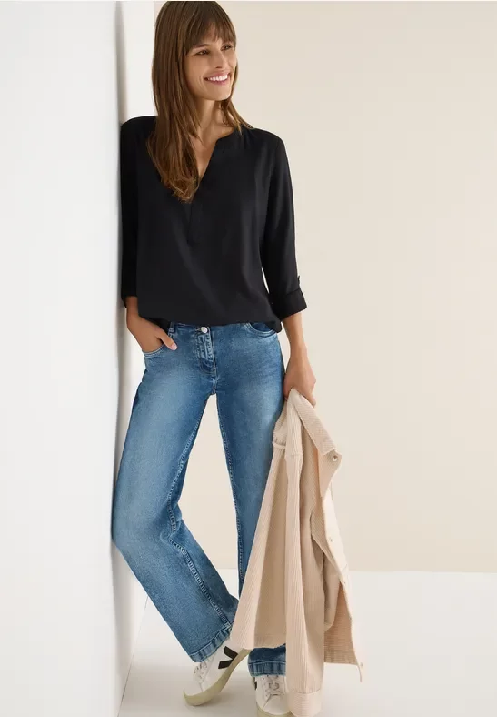 Thumbnail - Cecil Damen Bluse in Unifarbe in Schwarz, Gr: 3XL