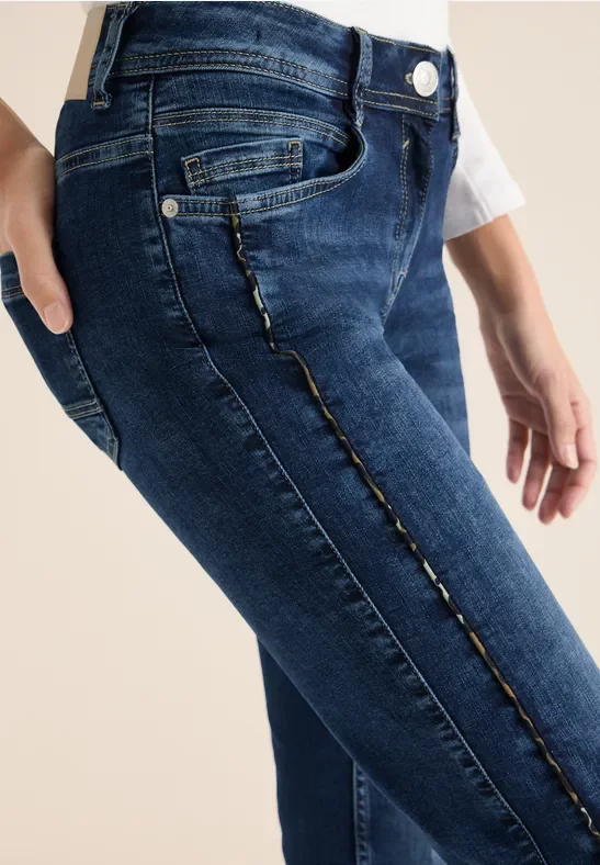 Cecil Damen Jeans mit Gallonstreifen in Blau, Gr: 27