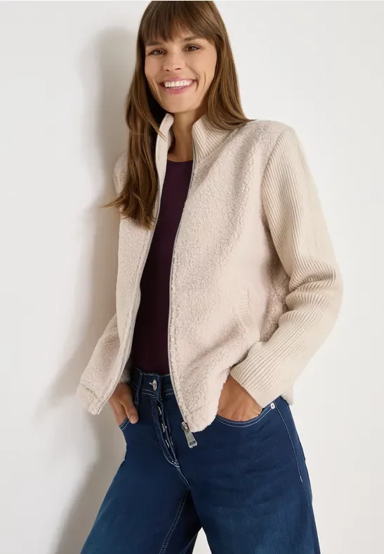 Cecil Damen Teddy-Mix Jacke in Weiß, Gr: XL