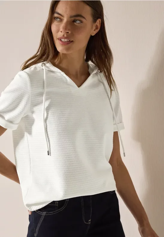 Cecil Damen Kapuzenpullover mit Struktur in Weiß, Gr: XXL