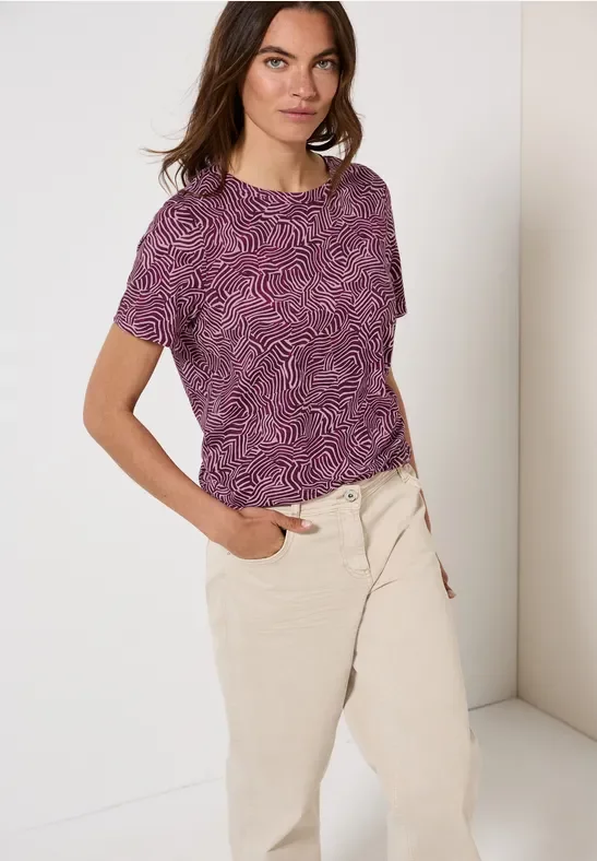 Thumbnail - Cecil Damen Gemustertes T-Shirt in Rosa, Gr: XL