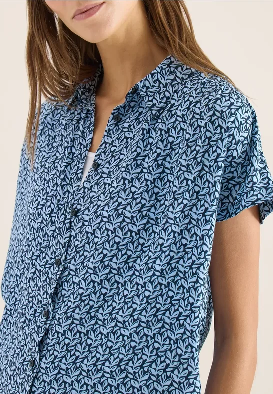 Cecil Damen Kurzarm Bluse mit Knopfleiste in Blau, Gr: L