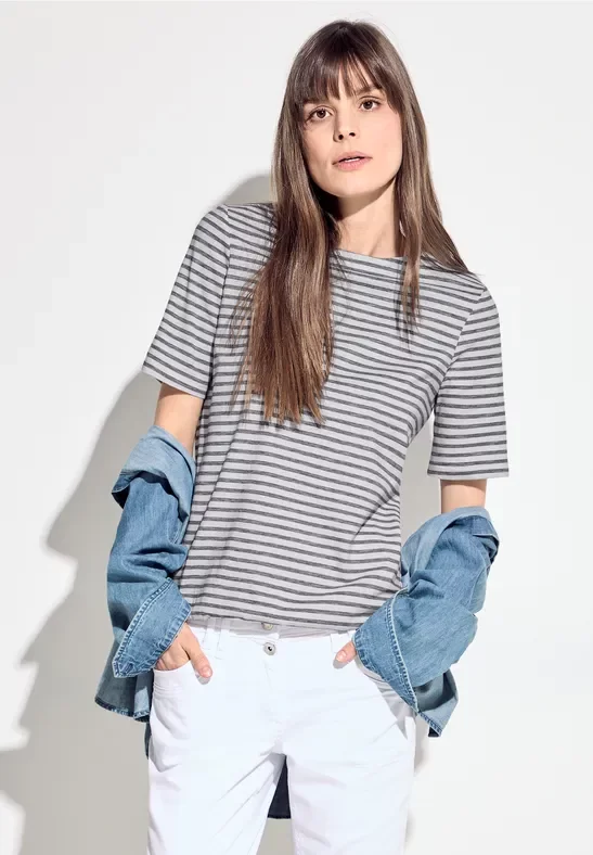 Cecil Damen Basic Streifenshirt in Blau, Gr: XXL