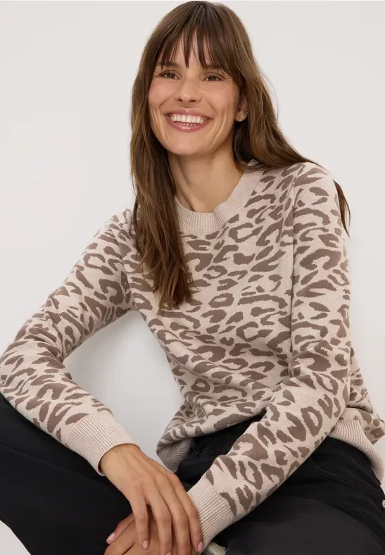 Cecil Damen Leo Jacquard Pullover in Beige, Gr: L