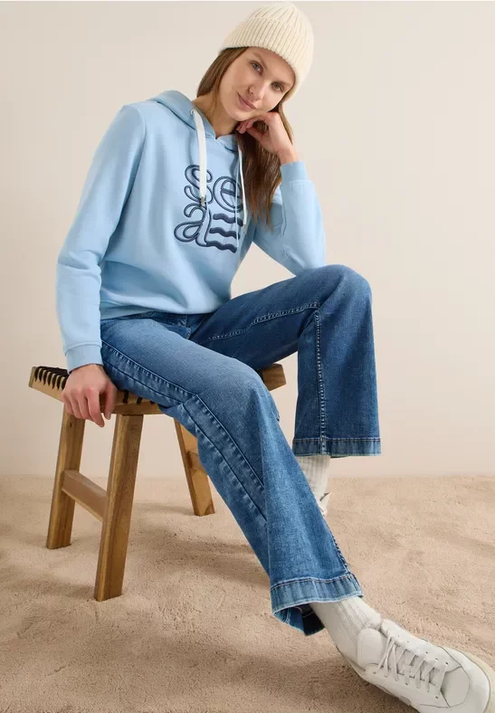 Cecil Damen Hoodie mit Artwork in Blau, Gr: 3XL