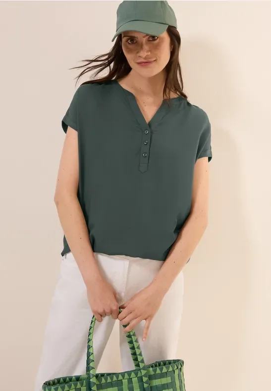 Cecil Damen Kurzarmbluse in Unifarbe in Grün, Gr: XS