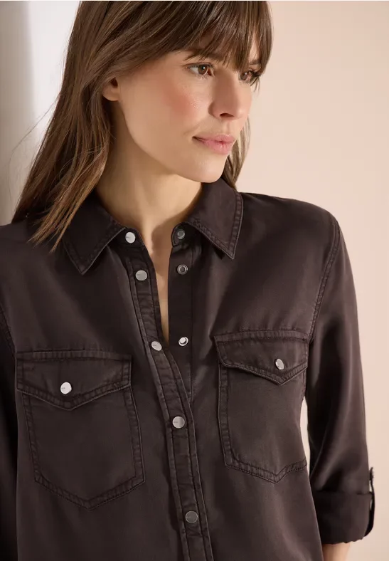Cecil Damen Bluse mit Hemdkragen und Turn-Up in Braun, Gr: XXL