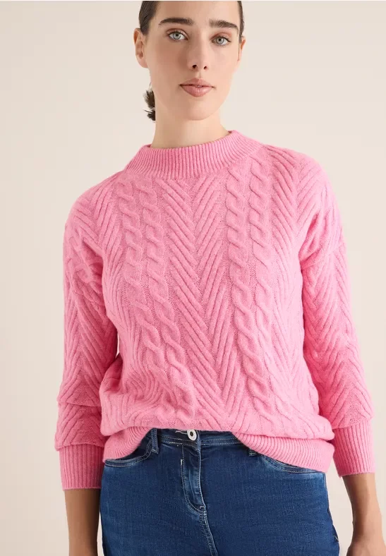 Thumbnail - Cecil Damen Pullover mit Zopfmuster in Rosa, Gr: M