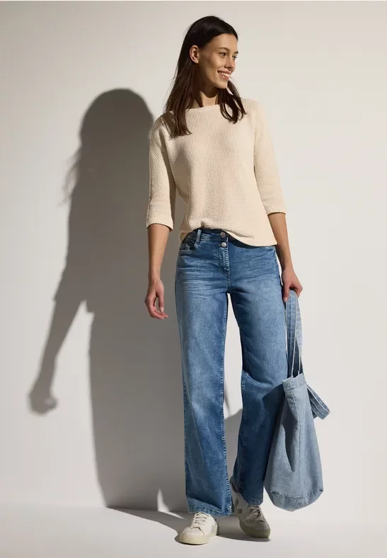 Cecil Damen Ajour Strukturshirt in Beige, Gr: XXL