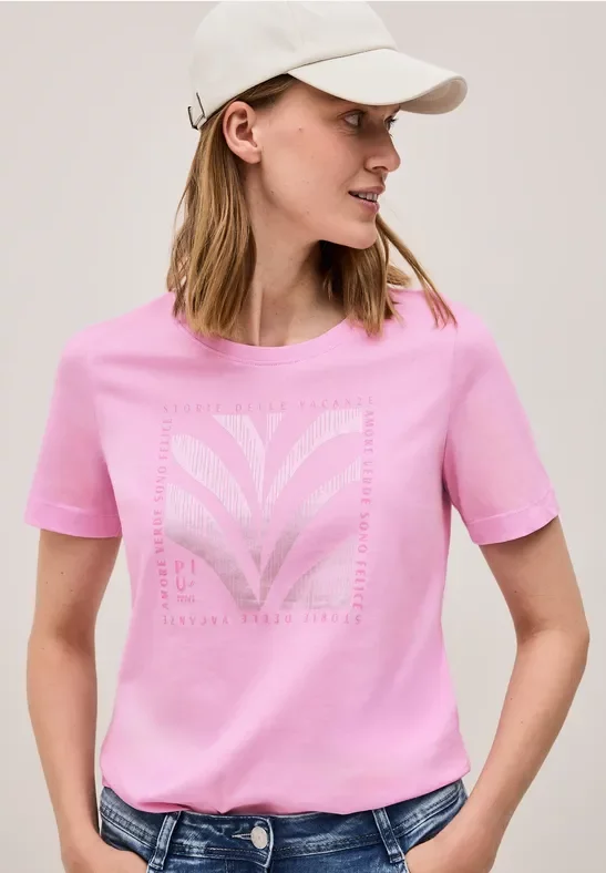 Cecil Damen Shirt mit Folien-Print in Rosa, Gr: XL