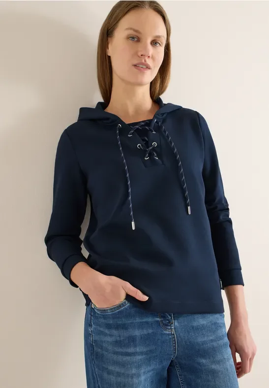 Cecil Damen Hoodie Shirt mit Strings in Blau, Gr: S