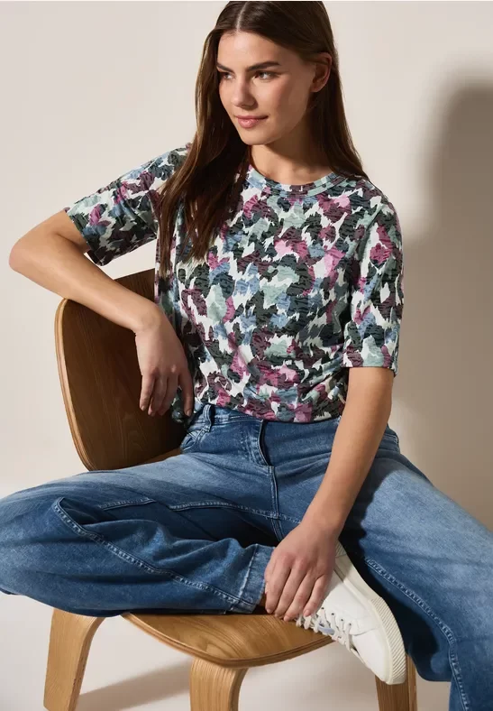 Cecil Damen Shirt mit Burn-Out-Muster in Weiß, Gr: XL