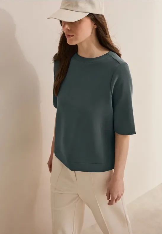 Cecil Damen Kurzarm Sweatshirt in Grün, Gr: XL