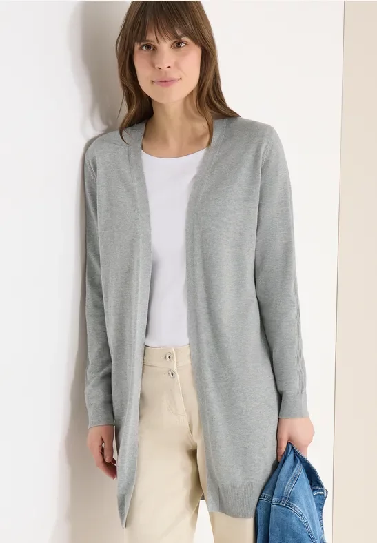 Cecil Damen Basic Cardigan in langer Passform in Grau, Gr: M