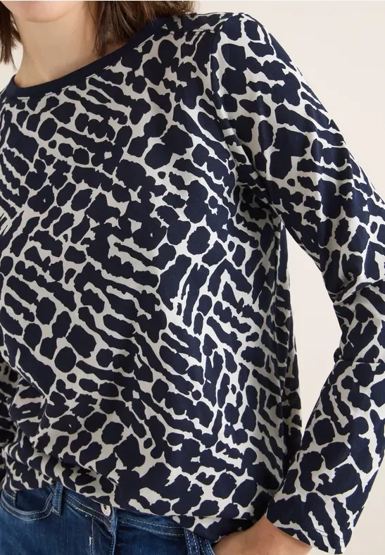 Cecil Damen Gemustertes Langarmshirt in Blau, Gr: M