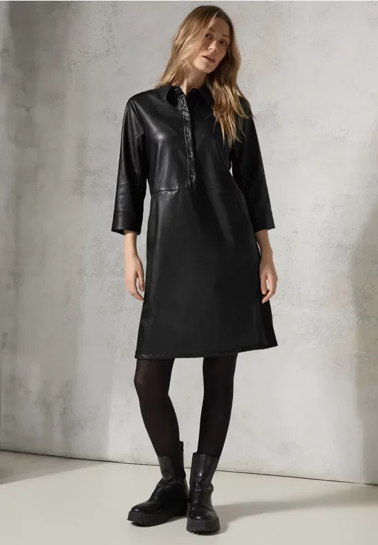 Cecil Damen Kleid im Leder-Look in Schwarz, Gr: XXL