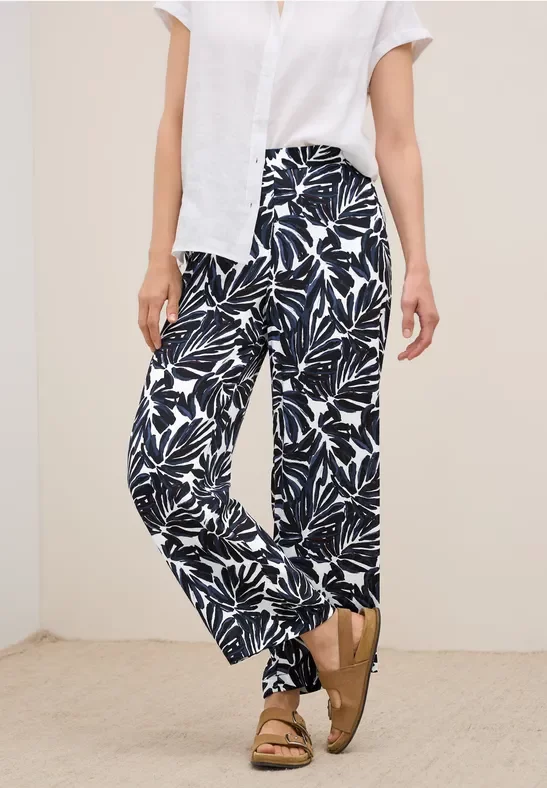 Thumbnail - Cecil Damen Gemusterte Crepe Hose in Blau, Gr: M