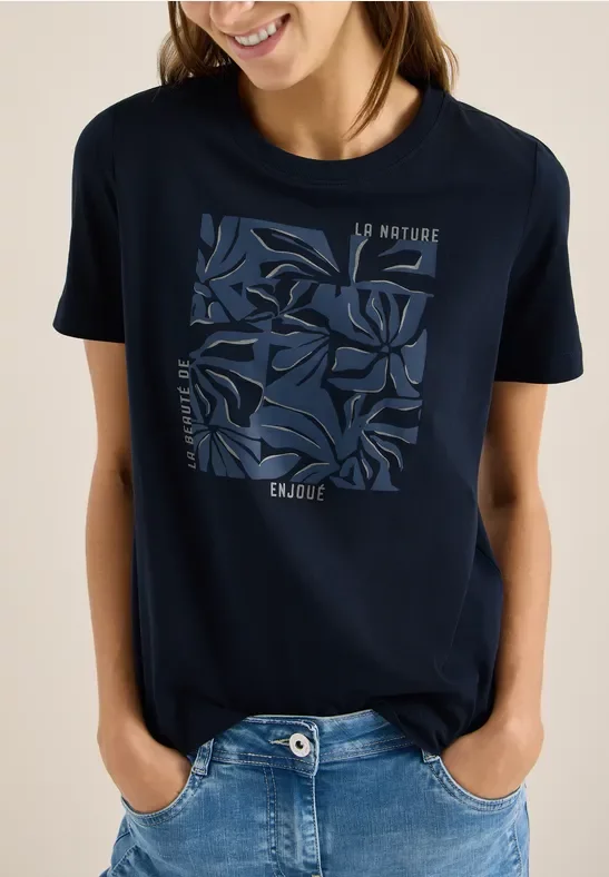 Thumbnail - Cecil Damen T-Shirt mit Rundhals und Frontprint in Blau, Gr: L