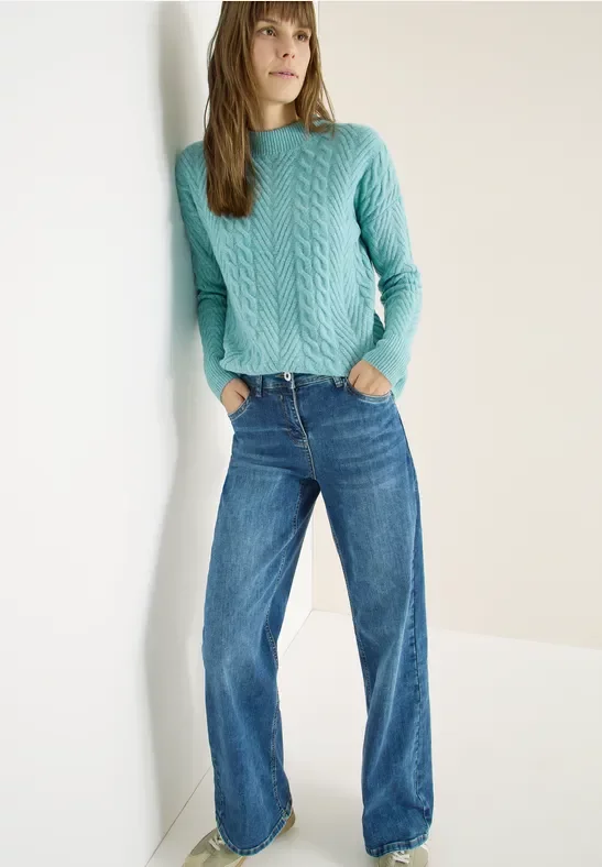 Thumbnail - Cecil Damen Pullover mit Strickmuster in Grün, Gr: XL