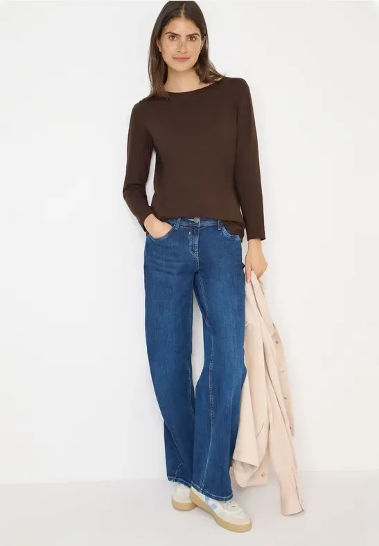 Thumbnail - Cecil Damen Basic Langarmshirt in Braun, Gr: M