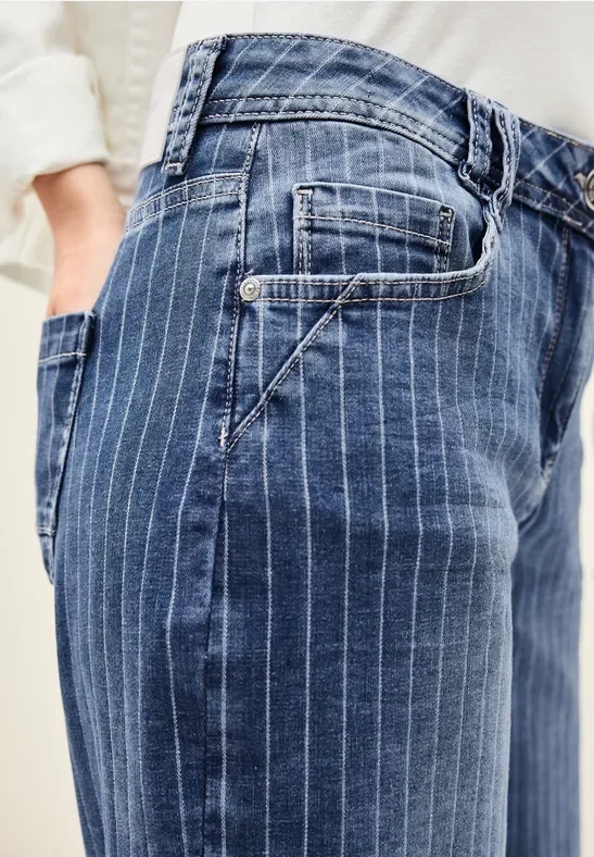 Thumbnail - Cecil Damen Gestreifte Wide Leg Jeans in Blau, Gr: 36