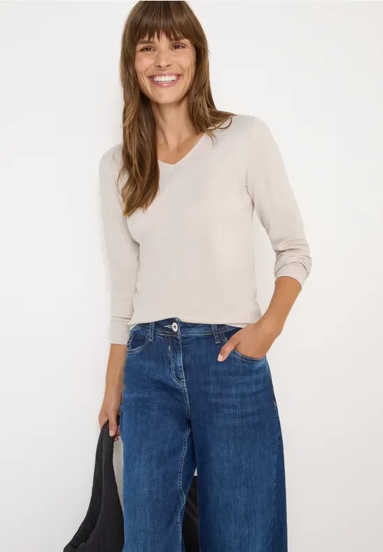 Thumbnail - Cecil Damen V-Neck Langarmshirt in Grau, Gr: L