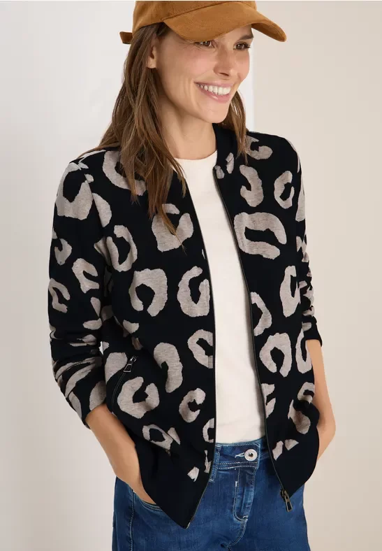 Thumbnail - Cecil Damen Melange Jacquard Blouson in Blau, Gr: XXL