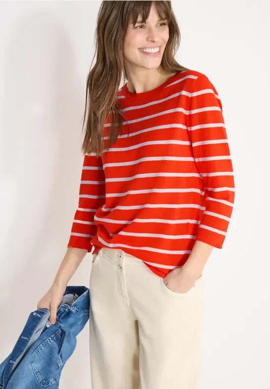 Cecil Damen Gestreifter Pullover in Orange, Gr: XXL