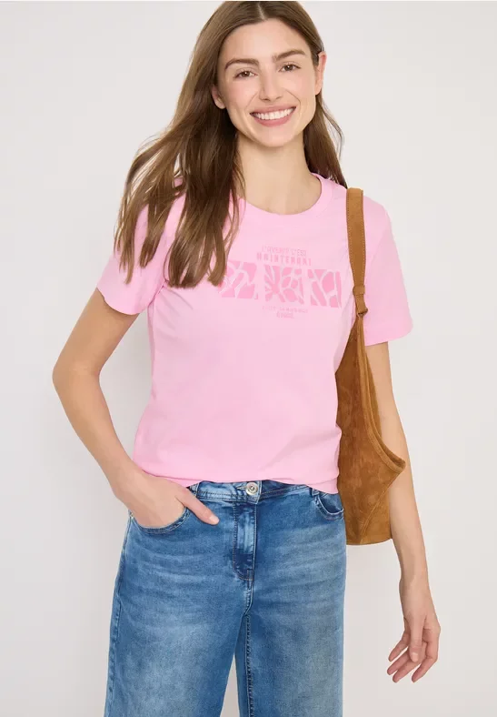 Cecil Damen Basic Shirt mit Frontprint in Rosa, Gr: S