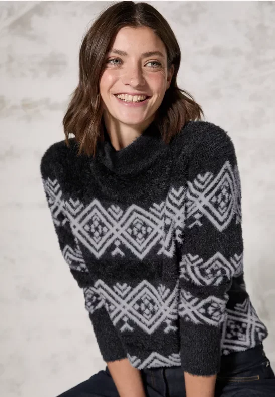 Thumbnail - Cecil Damen Federgarn-Pullover in Grau, Gr: XXL