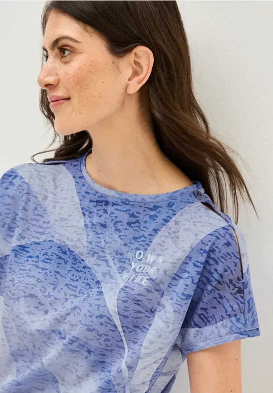 Thumbnail - Cecil Damen T-Shirt in Ausbrenneroptik in Blau, Gr: L