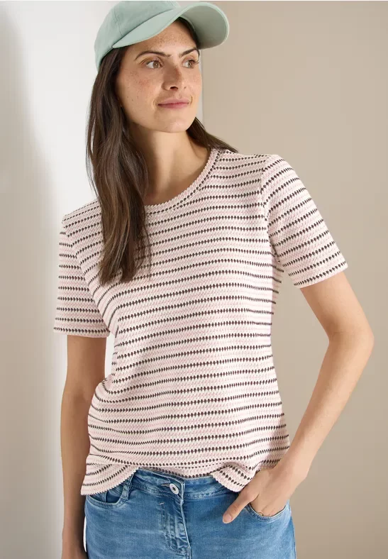 Cecil Damen Kurzarm Shirt mit Rundhals und Struktur in Rot, Gr: 3XL