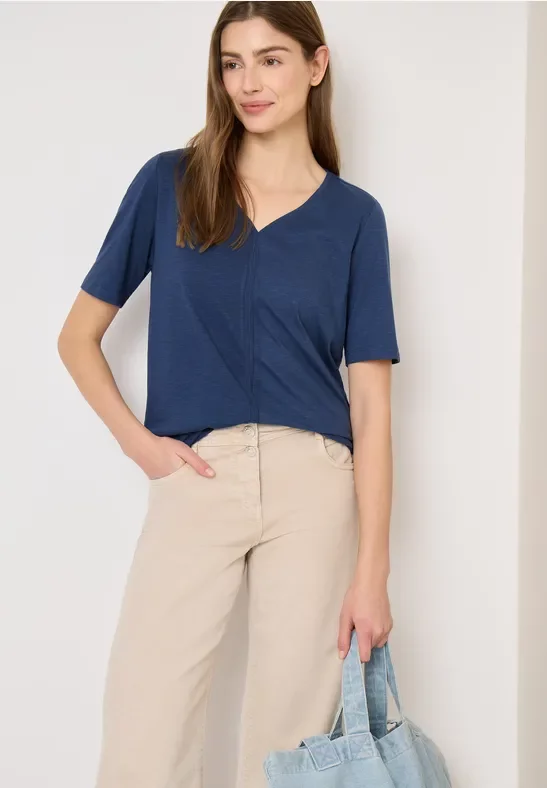 Thumbnail - Cecil Damen Kurzarm T-Shirt im Tunika-Look in Blau, Gr: L