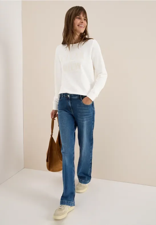 Thumbnail - Cecil Damen Sweatshirt mit Wording in Weiß, Gr: XS