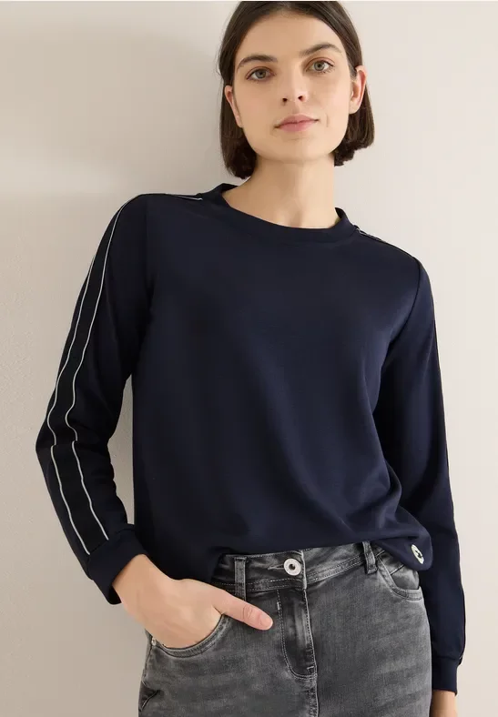 Cecil Damen Shirt mit Tape-Details in Blau, Gr: XL