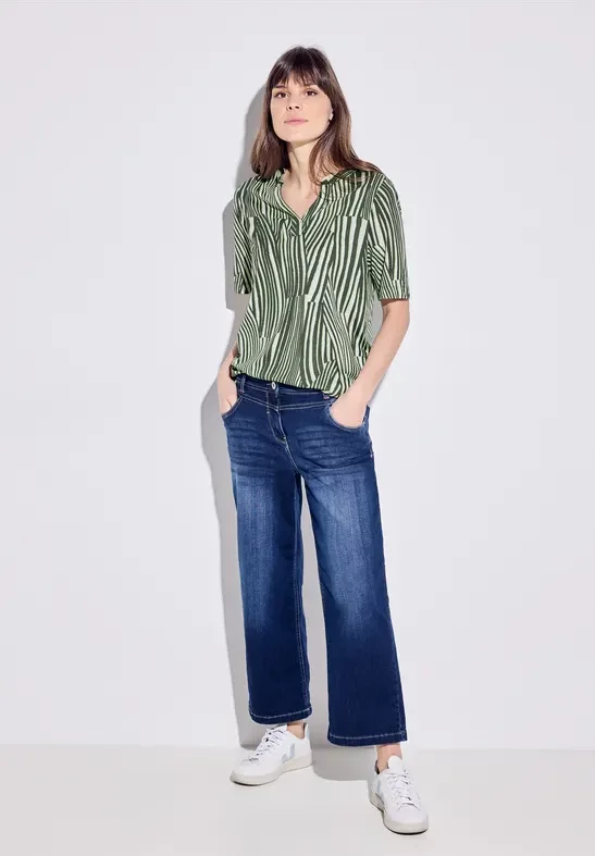 Cecil Damen Wellenprint T-Shirt in Grün, Gr: XS
