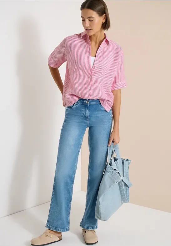 Cecil Damen Kurzarm Bluse aus reinem Leinen in Rot, Gr: L