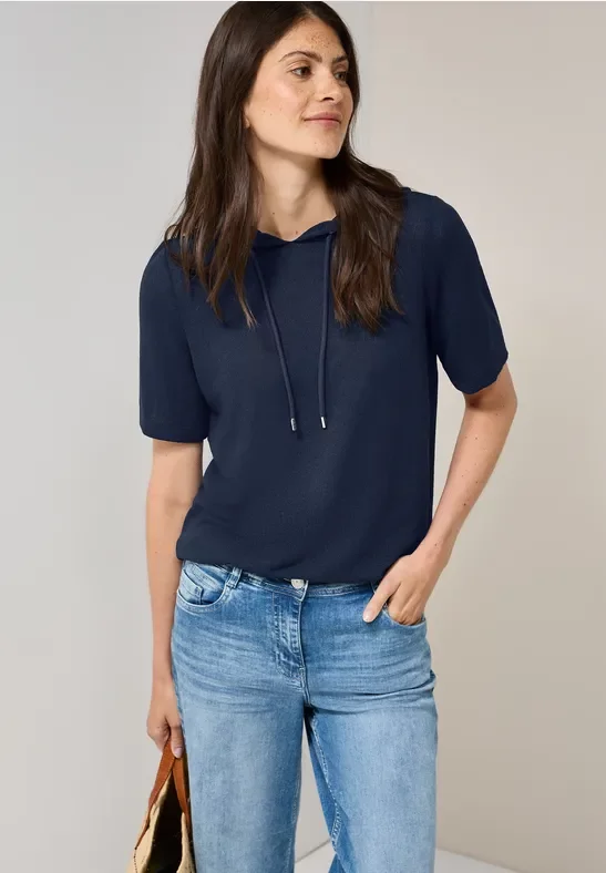 Cecil Damen Crepe Hoodie-Shirt in Blau, Gr: XL