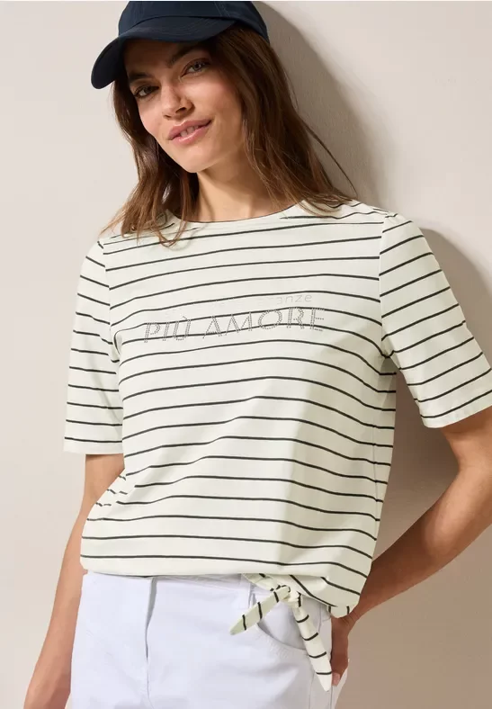 Thumbnail - Cecil Damen Streifenshirt mit Wording in Weiß, Gr: M