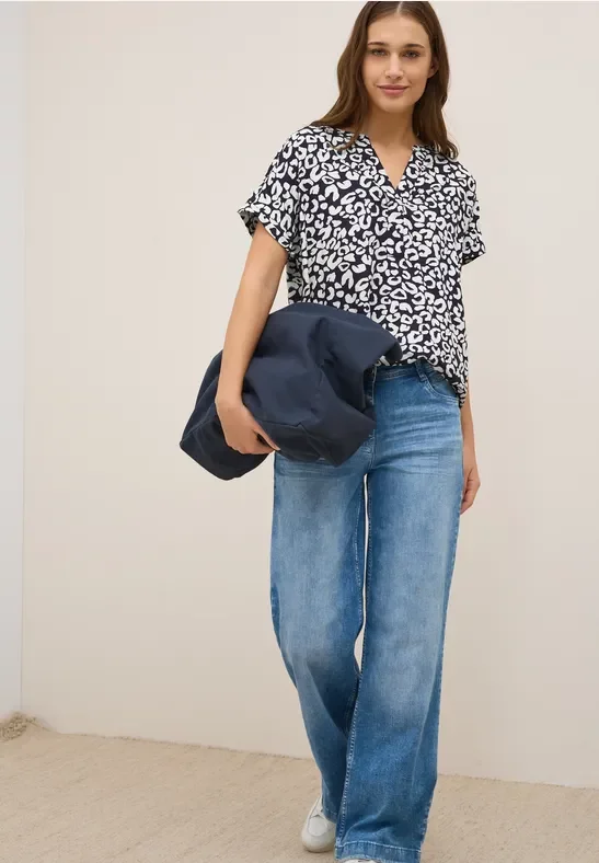 Cecil Damen Leo Split Neck Bluse in Blau, Gr: M