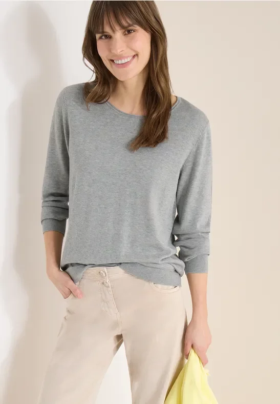 Cecil Damen Pullover in Unifarbe in Grau, Gr: XS