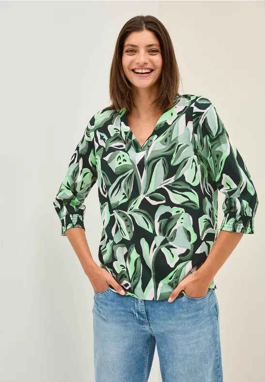 Thumbnail - Cecil Damen Gemusterte Baumwollbluse in Grün, Gr: XL